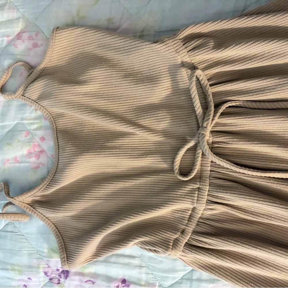 Beige Ribbed Mini Dress